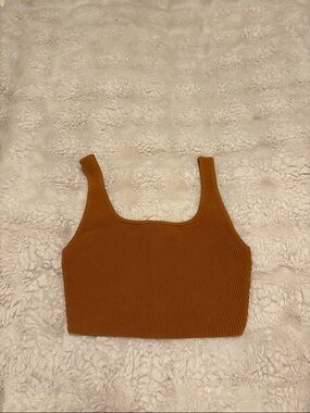 Aritizia Babaton Ribbed Square-Neck Crop Tank - Rust Brown